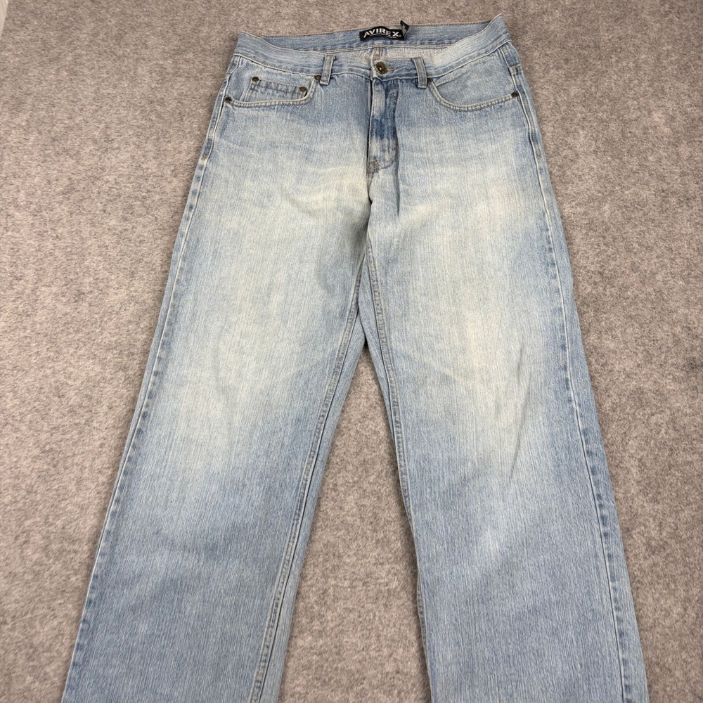 Avirex Jeans Mens 32 Light Wash Baggy Wide Leg‎ Vintage Denim Y2K Streetwear 00s - Picture 4 of 15